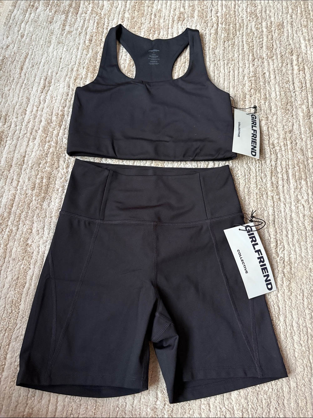 girlfriend collective Black High-Rise Active Shorts & Sports Bra Set